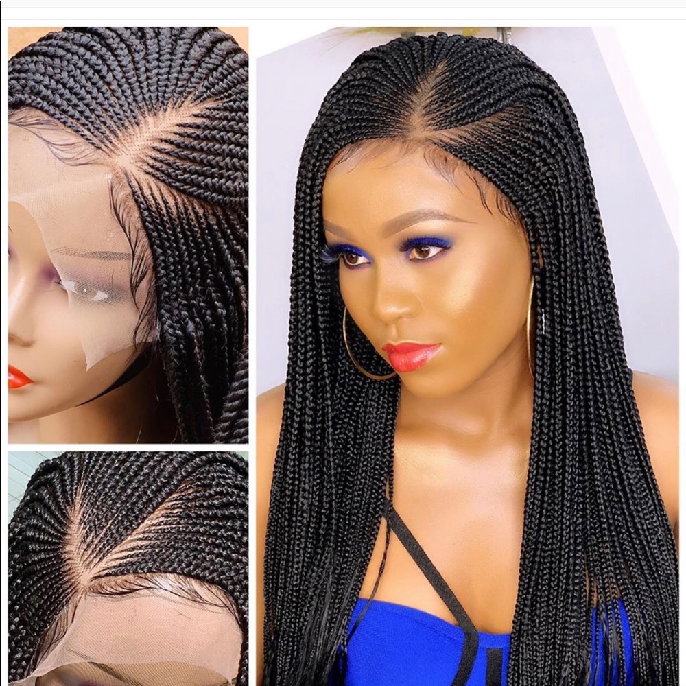 Braided wig on a frontal. Color is black. 24 inc.
